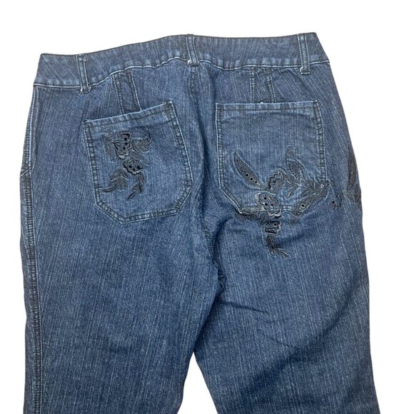 Venezia Womens Denim Embroidered Jeans Blue Cotton/Spandex Bootcut Style Size 18 - Picture 8 of 14